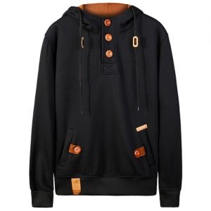

Hooded Half Button Up Pullover Hoodie, Black