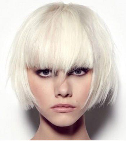 White Bob Short Haircut Capless Full Bang Trendy White Straight Heat ...