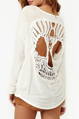 [19% OFF] Stylish Plunging Neck Long Sleeve Skull Pattern Cut Out Women ...