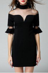 bodycon gauze through sexy rosegal spliced bell sleeve dress