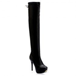 PU Stretch Over The Knee High Heel Boots