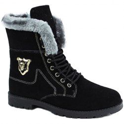 Stylish Skull and Faux Fur Design Men's Boots