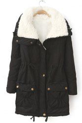 Fresh Style Drawstring Thick Fleece Coat For Women -  