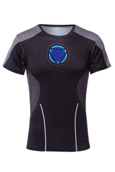 

Trendy Skinny Round Neck 3D Iron Man Print Short Sleeve Quick-Dry Superhero T-Shirt For Men, Black