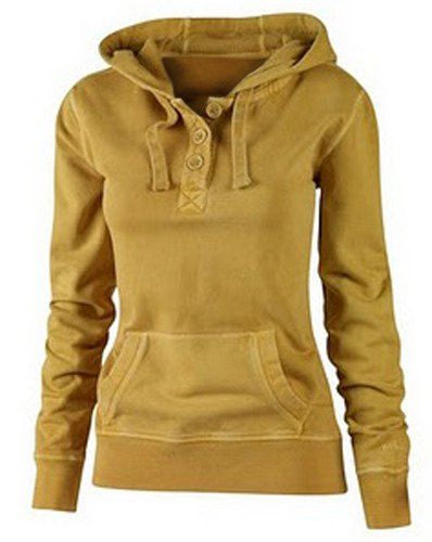 

Active Hooded Solid Color Buttoned Pocket Pullover Hoodie For Women, Ginger