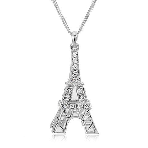 

Romantic Rhinestoned Eiffel Tower Sweater Chain For Women, Cool white light