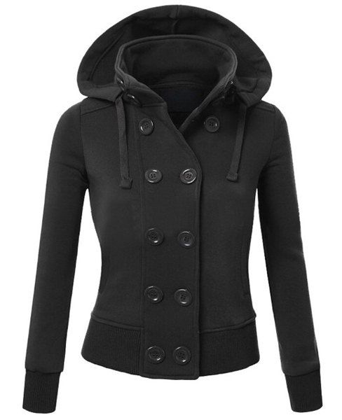 

Casual Hooded Black Buttoned Long Sleeve Hoodie For Women