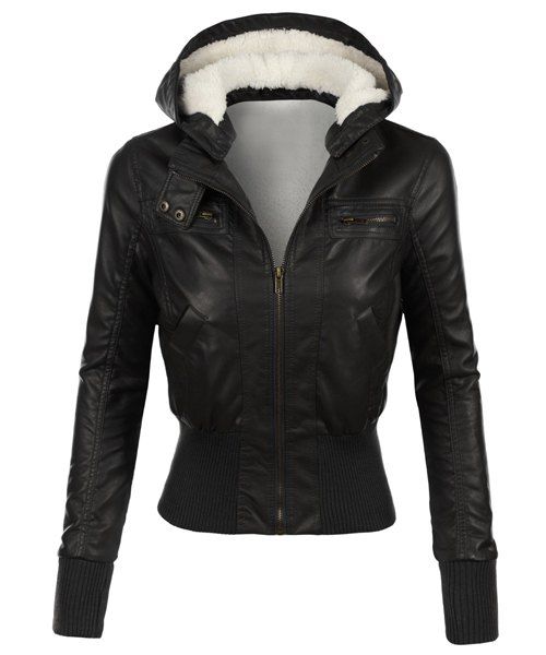 [73% OFF] Stylish Hooded Long Sleeve Slimming Faux Leather Women's ...