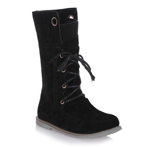 [28% OFF] Casua Knitting And Lace-Up Design Women's Boots | Rosegal