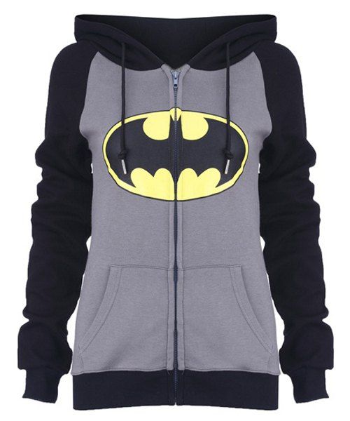 [48% OFF] Preppy Style Hooded Batman Printed Zip Up Hoodie For Women ...
