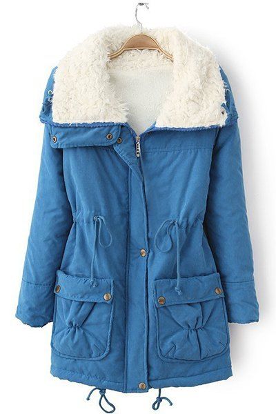 

Fresh Style Drawstring Thick Fleece Coat For Women, Blue