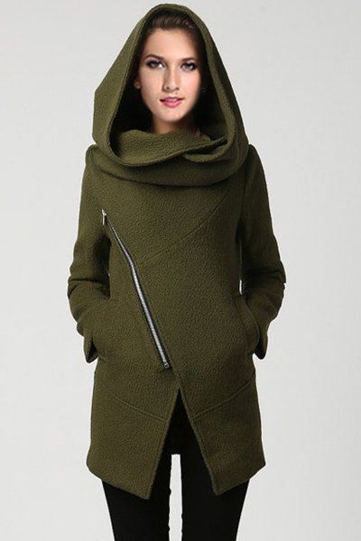 [46% OFF] Trendy Hooded Long Sleeve Asymmetrical Zippered Women's Coat ...