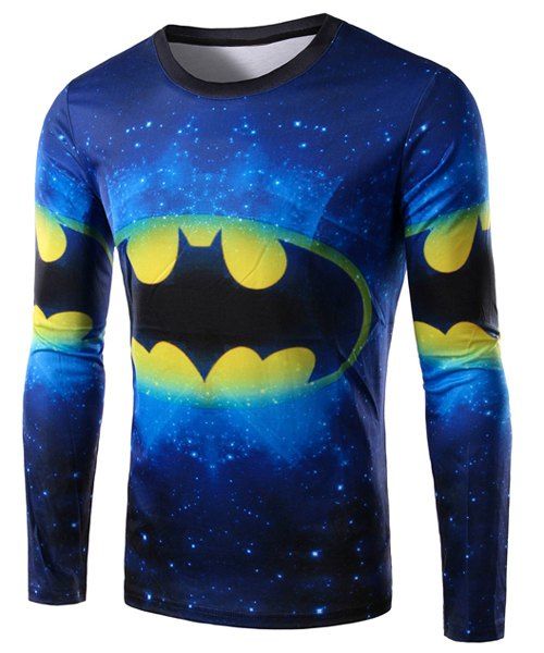 

Round Neck 3D Logo Batman Print Long Sleeve Men's T-Shirt, Blue