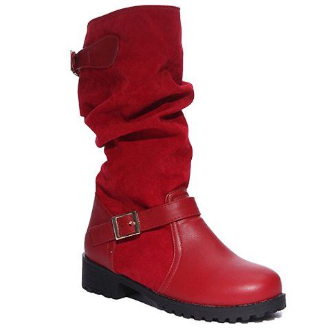 [39% OFF] Stylish Splicing And Buckles Design Women's Mid-Calf Boots ...