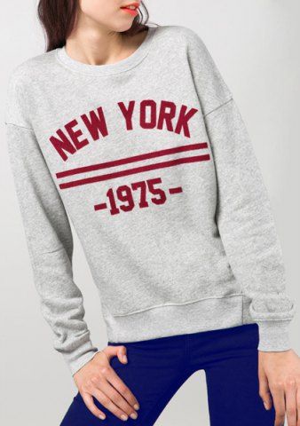 [34% OFF] Women's Fashionable Long Sleeve Letter Jewel Neck Sweatshirt