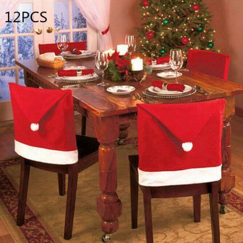 12PCS Santa Claus Hat Chair Back Cover for Christmas Dinner Decoration Cap Set New 12PCS Santa Claus Hat Chair Back Cover for Christmas Dinner Decoration Cap Set