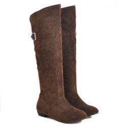 Buckled Pull On Knee High Boots