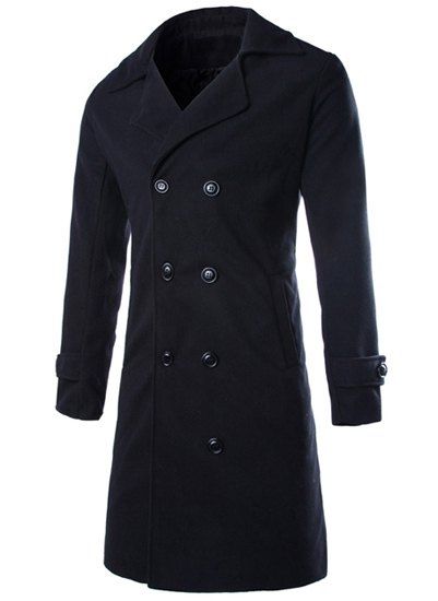 

Turndown Collar Woolen Longline Peacoat, Black