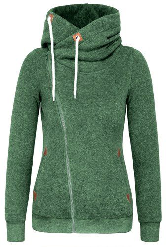 

Novlety Irregular Hooded Skew Zippered Hoodie For Women, Green