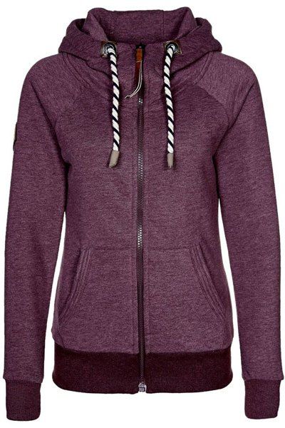 

Chic Long Sleeve Solid Color Pocket Hooded Hoodie For Women, Purple