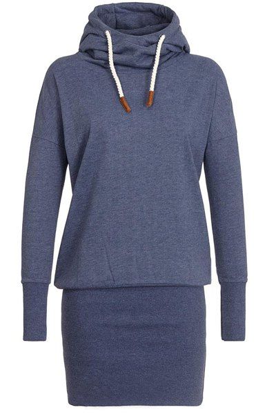 

Stylish Hooded Long Sleeve Women's Hoodie Dress, Purplish blue