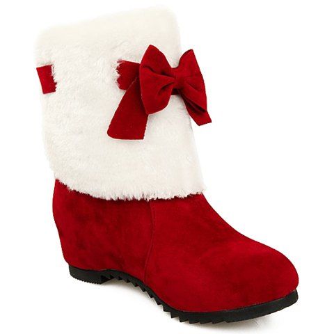 

Sweet Bow and Hidden Wedge Design Women's Short Boots, Red