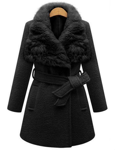 [35% OFF] Stylish Faux Fur Collar Long Sleeve Self Tie Belt Coat For ...