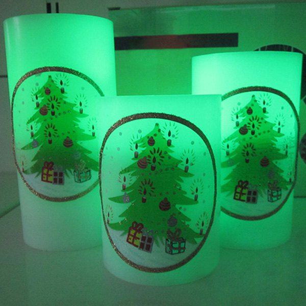 

3PCS Romantic Wireless Remote Control Color-Changing Christmas Tree Pattern LED Candle Light, White and green