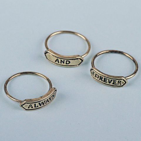 

3PCS Vintage Solid Color Letter Rings For Women, Golden