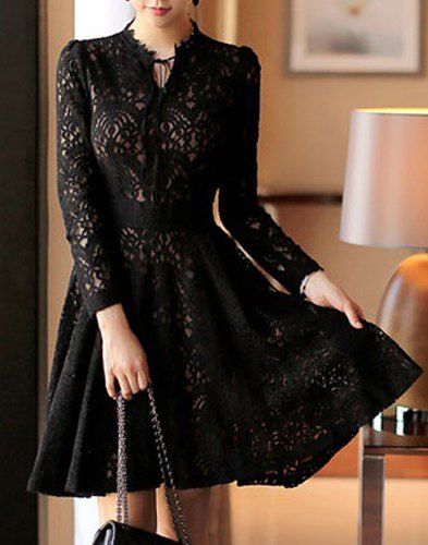 elegant v neck long sleeve lace dress