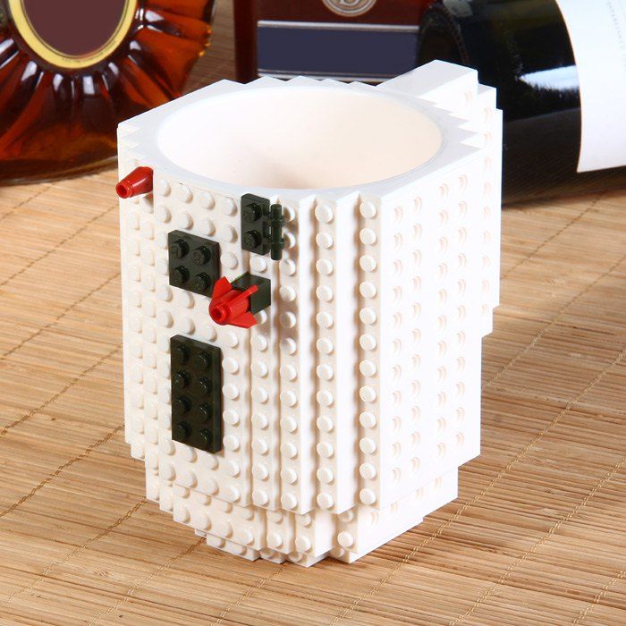 

DIY Creative Building Blocks Style Build-On Brick Mug Tea Cup, White;red