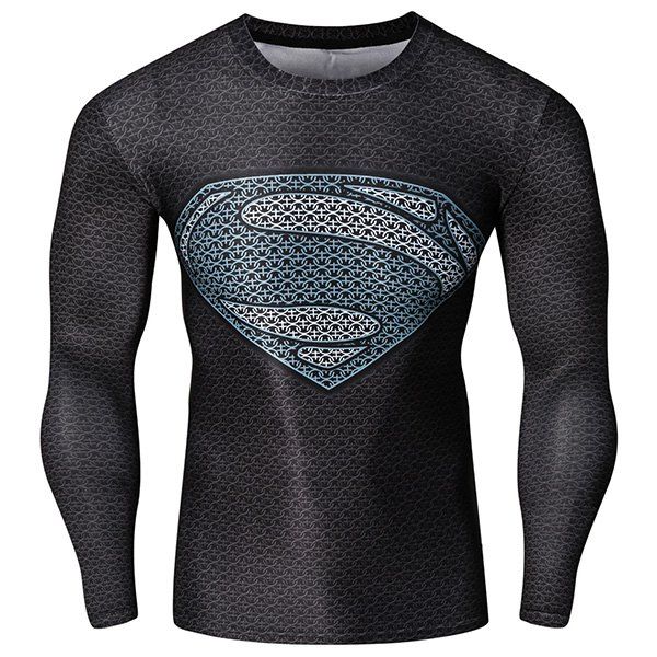 

Fashion Round Neck 3D Superman Pattern Skinny Quick-Dry Long Sleeves Men' Superhero T-Shirt, Colormix