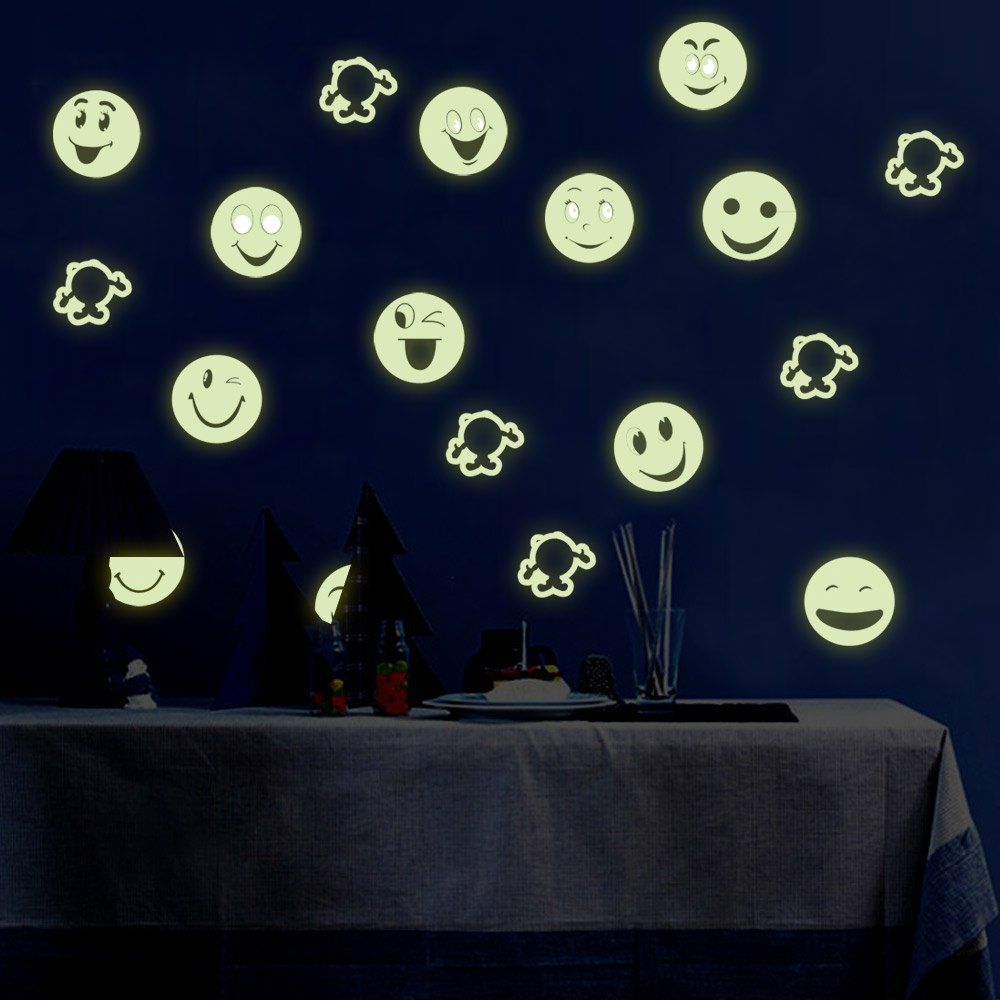 

Colorful Cartoon Smiling Face Style Fluorescent Wall Stickers Funny Luminous Wallpaper for Home Decorations