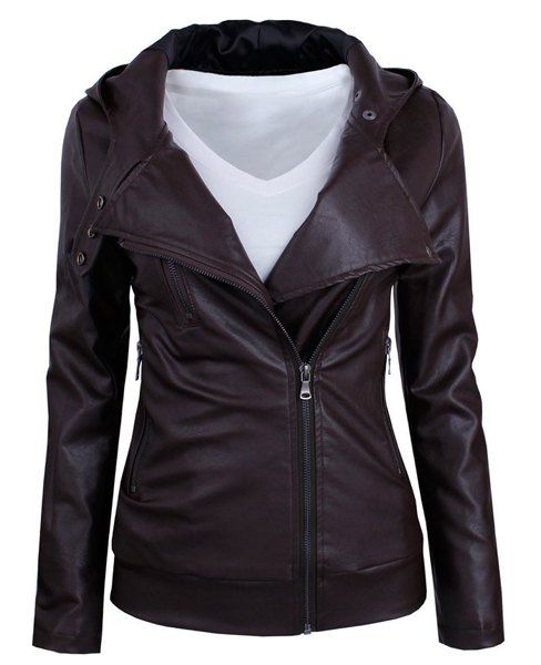 

Long Sleeve PU Leather Jacket, Dark auburn