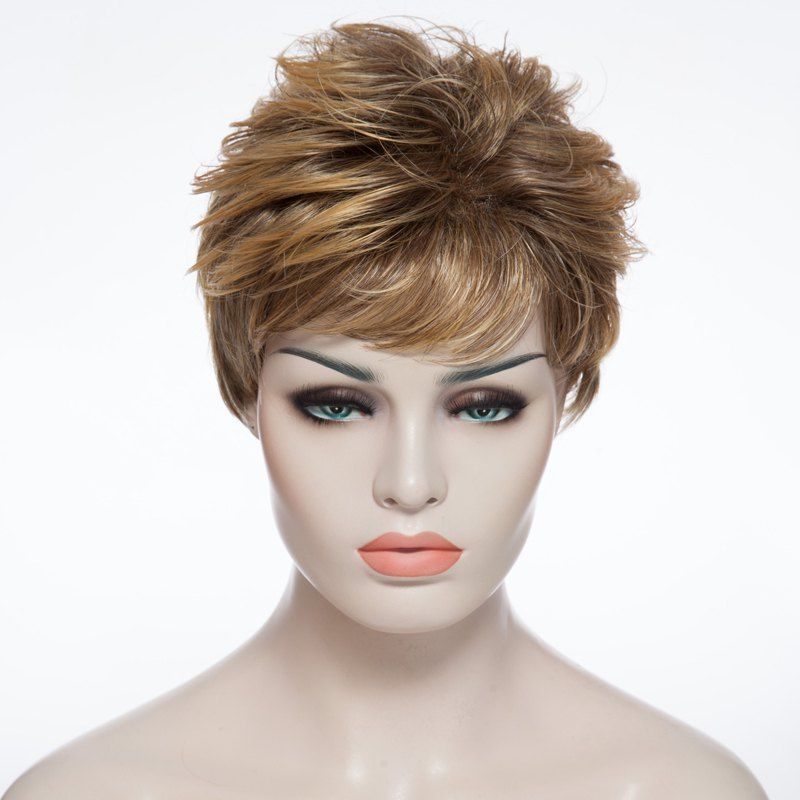 

Ultrashort Spiffy Straight Hairstyle Side Bang Layered Heat-Resistant Mixed Color Women's Capless Wig, Colormix