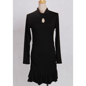 Black One Size(fit Size Xs To M) Elegant Stand Collar Hollow Long ...