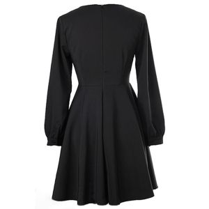 Black L Graceful V-neck Long Sleeve Solid Color A-line Women's Dress ...