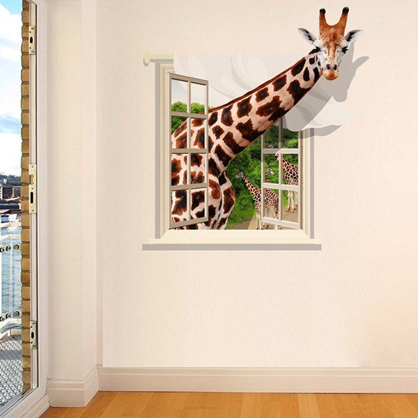 

Chic Giraffe Pattern Window Shape Removeable 3D Wall Sticker, Colormix