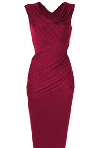 [45% OFF] Cowl Neck Sleeveless Draped Midi Bodycon Dress | Rosegal