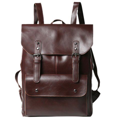[26% OFF] Retro PU Leather And Two Buckles Design Men's Backpack | Rosegal