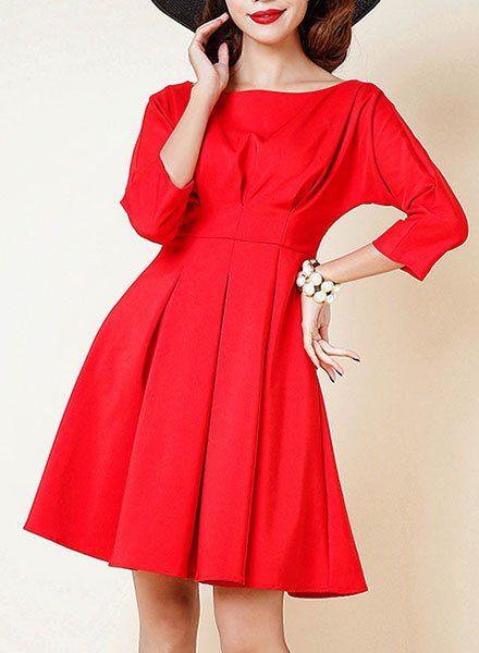 [27% OFF] Retro Style Boat Neck 3/4 Sleeve Solid Color Ruched Women's ...