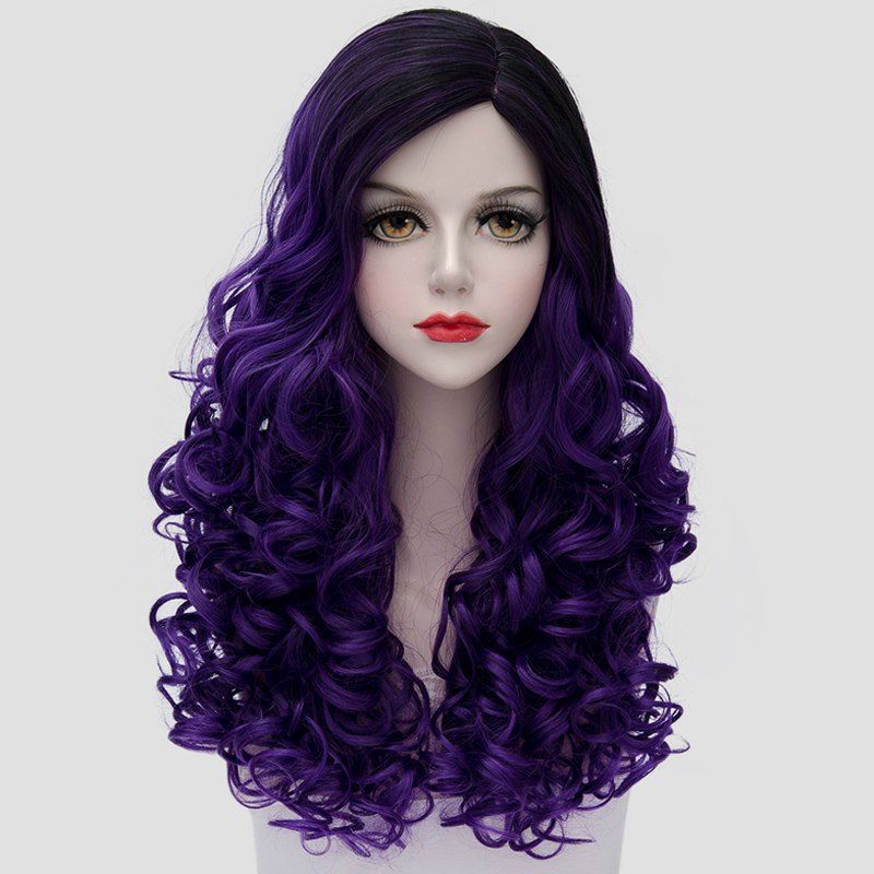 [35% OFF] Gorgeous Black Purple Ombre Fashion Long Curly Universal ...