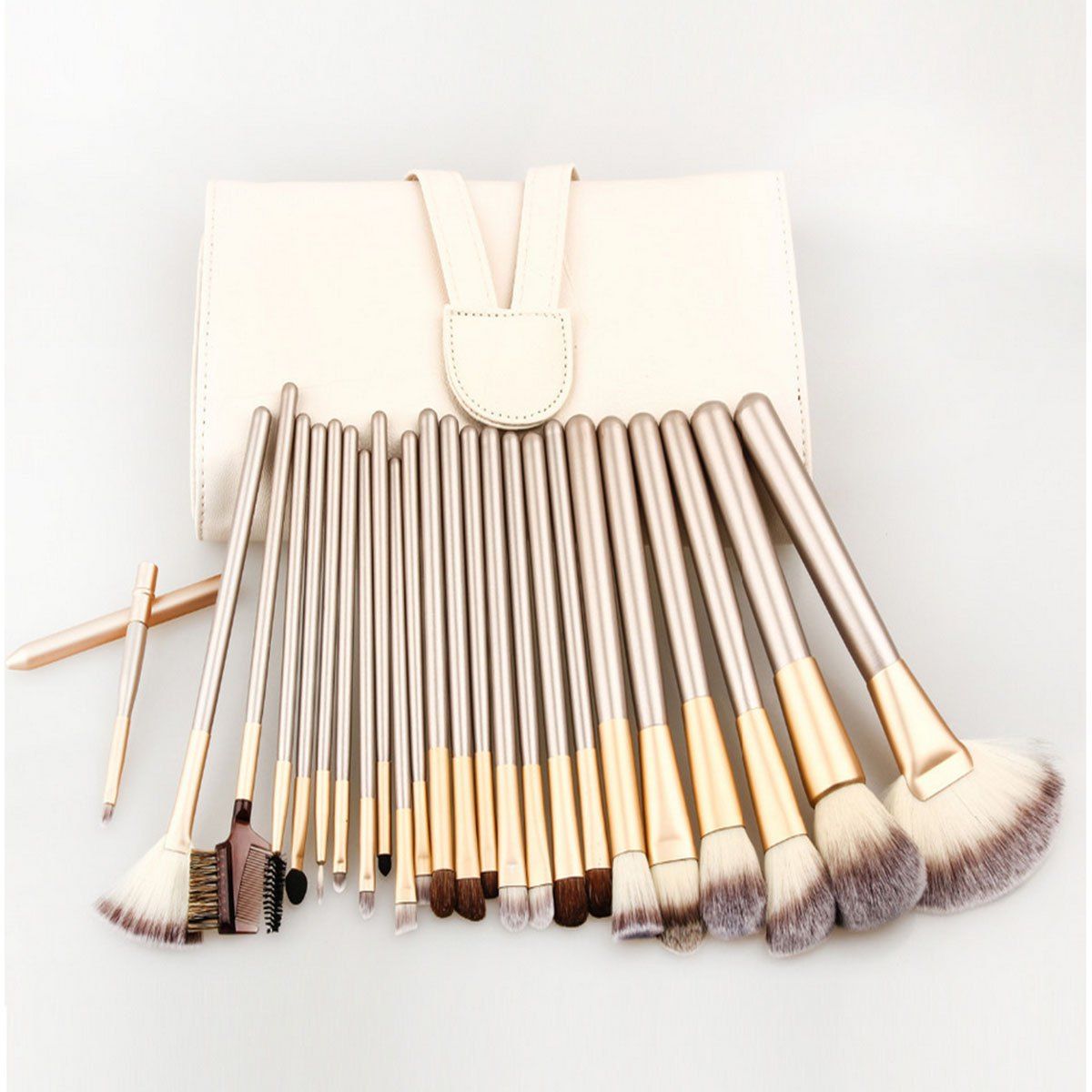 

24PCS Goat Hair Makeup Brushes Cosmetics Accessory, Champagne