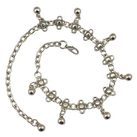 

Vintage Flower Shape Round Bead Tassel Body Chain For Women, Silver