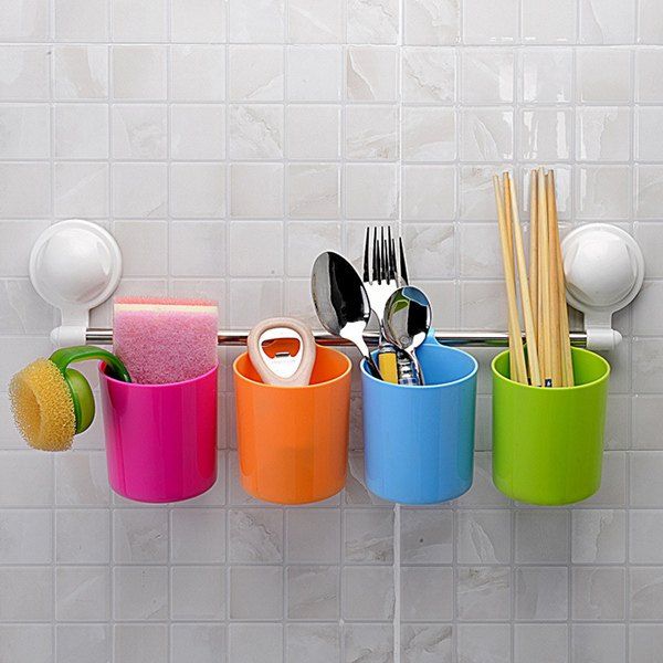 

A Set Of Fashion Multifunction Strong Wall Sucker Storage Rack, Colormix