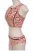Chic Floral Printed Zip Up Tank Top and Briefs Two-Piece Swimwear For Women -  