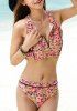 Chic Floral Printed Zip Up Tank Top and Briefs Two-Piece Swimwear For Women -  