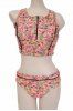 Chic Floral Printed Zip Up Tank Top and Briefs Two-Piece Swimwear For Women -  