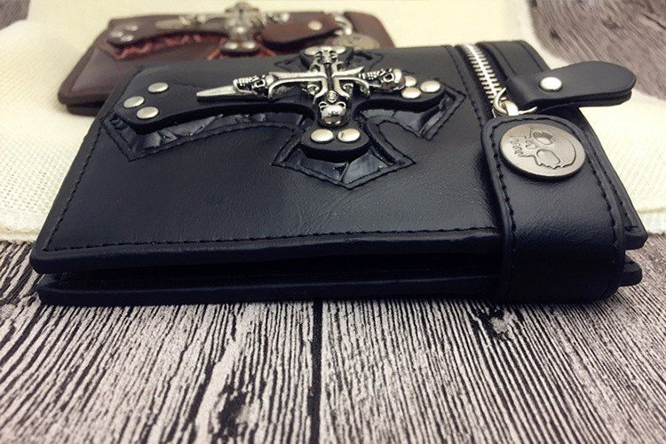 

Men Locomotive Retro Zipper Skull Cross Wallet, Black