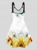 Moon Painting Print O-ring Strap Sleeveless High Waisted V Neck A Line Midi Dress -  